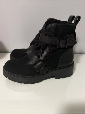 UGG ZORRAH CALF Hair Black Buckle Lace Combat Ankle Boots